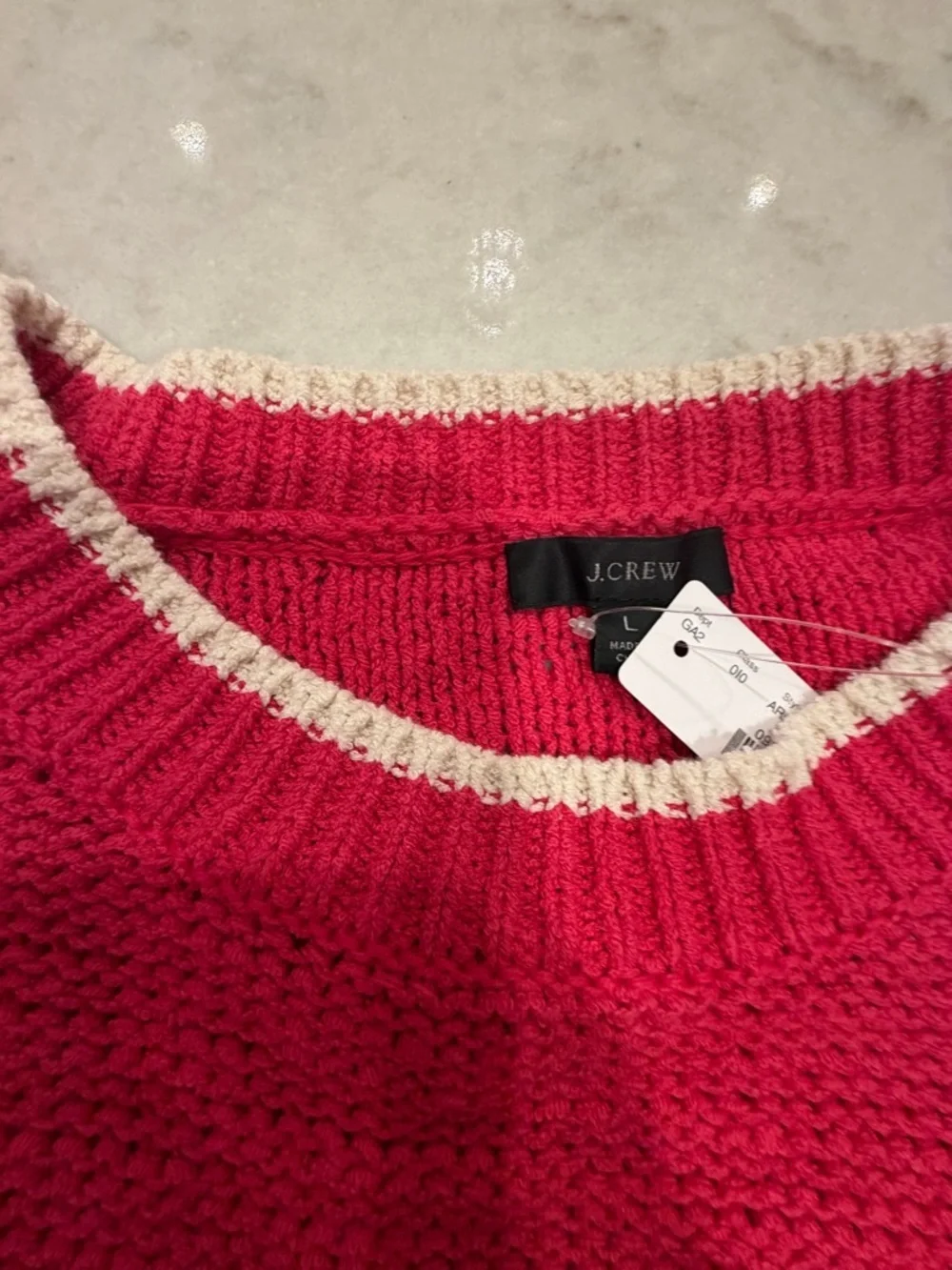 J CREW BERRY with WHITE TRIM Women’s Bright KNIT Crewneck Sweater!! NWT! L